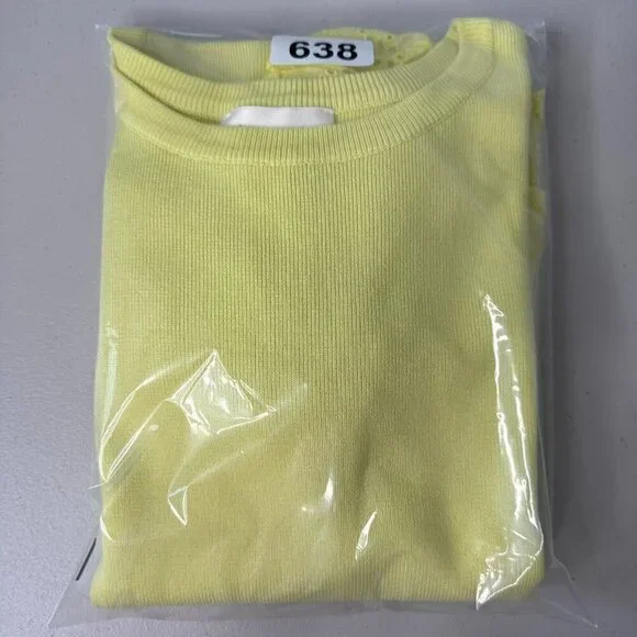 Anthropologie Eyelet Puff-Sleeve Sweater‎ Tee Peplum Size S Yellow Boho - Picture 10 of 10